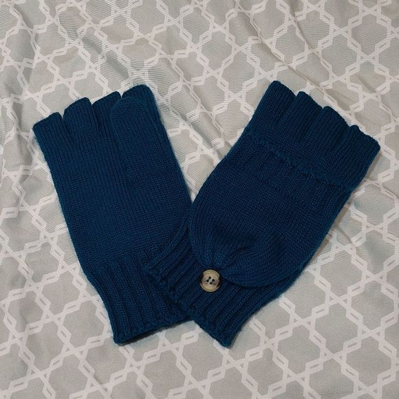 2 in 1 Fingerless Gloves or Mittens Teal Knit EUC - Picture 2 of 4